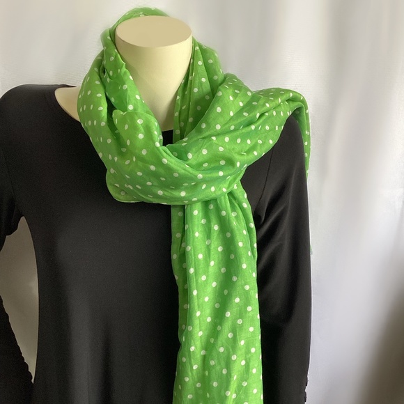 Talbots Green/White Polka Dot Silk/Linen Scarf - Picture 1 of 5